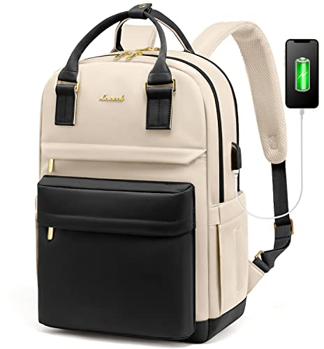LOVEVOOK 15,6 Zoll Laptop Rucksack Schulrucksack Mädchen Teenager Rucksack Damen mit Laptopfach, Wasserdichter Schultasche Daypack für Schule Uni Reisen Arbeit, Schwarz Beige
