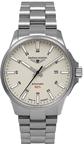 Bauhaus Aviation Herrenuhr mit Titan Glieder Armband Automatik 10 ATM Saphirglas Datum 2864M-5