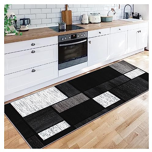 Siunwdiy Teppichläufer 100X200CM rutschfest Meterware Küche Grau schwarz Klassisch Teppich Läufer Flur Waschbar Flurläufer Lang Polyester Küchenläufer für Korridor Schlafzimmer, Anpassbar