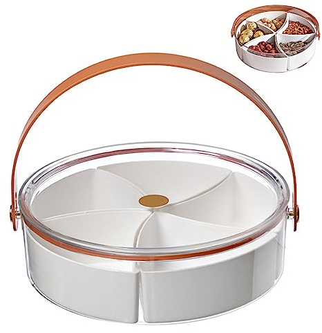 Snack Tray Reusable Snack Box Container,Divided Serving Tray with Lid and 5 Compartment Dispenser Dustproof Platter Trays with Handle for Nuts Desserts