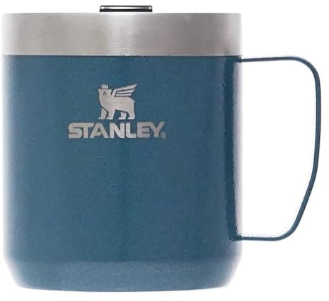 Stanley Taza clásica al vacío, 0,35 L, azul lago Hammertone, térmica, fría, asa, para exteriores, camping, apta para lavavajillas