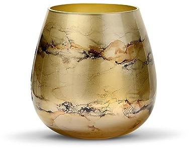 Terroso – Vase – Mundgeblasenes goldenes Glas – Luxuriöses Erscheinungsbild, Stilvoll & Elegant - 21 cm hoch - Marmoroptik – Blumenvase