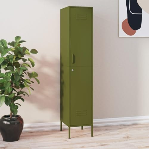 JUNZAI Schließfachschrank, Wertfachschrank, Fächerschrank, Schließfachschrank, Spinte Schrank, Schließfach, Aufbewahrungsschrã¤nke, Olivgrün 35x46x180 cm Stahl