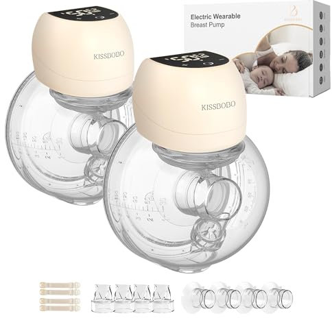 Electrical Breast Pump, Electric Breast Pumps 4 Modes 12 Levels, Hands Free Wearable Portable with LED Display, Low Noise Painless Rechargeable Wireless Breast Pump W/21&24MM Flanges(Orange 2PCS)