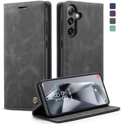 KZB Handyhülle für Samsung Galaxy S24 5G Hülle Premium Leder Klappbar Tasche Flip Case Magnet Kartenfach Standfunktion Klapphülle Schutzhülle für Samsung Galaxy S24 6,2'' - Grau