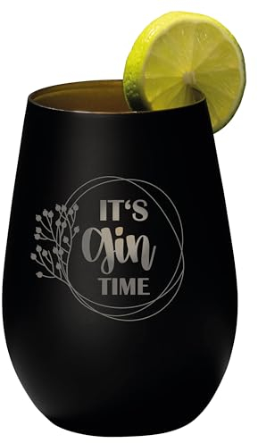 4youDesign Gin Tonic Glas mit lustigem Spruch It´s GIN Time – Geschenk für Männer, Frauen zum Muttertag oder Vatertag – Tumbler-Party-Glas aus Kristallglas – sehr bruchsicher – Schwarz – 465ml