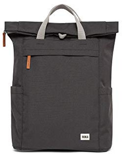 ROKA Finchley Roll Top Backpack for Women & Men - Large Canvas Rucksack w/Magnetic Closure & Multi Pockets for Work, School, Travel - Ash Black