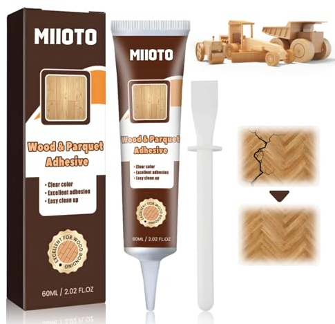 Miioto Colla per Legno Extra Forte, Colla Rapida per Legno, Stucco per Legno, Maggiore Super Colla per Riparare Mobili, Pavimenti e Altri Progetti di Falegnameria Interni ed Esterni -60 ml