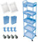 Inspired Living 5-Tier Plastic Rolling Utility Cart with Handle, Lockable Caster Wheels 2 Bins 3 Hanging Baskets & 4 Hooks, Multi-Functional Storage Trolley, for Kitchen, Living Room, Bathroom, Blue