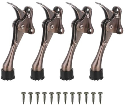 QUARKZMAN Tope de Puerta Abatible, Paquete de 4 Soportes de Tope de Puerta con Punta de Goma Antideslizante y Tornillos, Soporte de Puerta de Metal de 6, Marrón