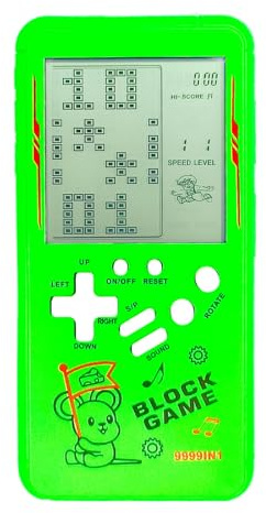 TAQY Niedliches Cartoon-Muster Brick-Spielekonsole Block-Spiele Rennen/Panzerschlacht Retro-Taschenspielautomat Elektronisches Spiel Tragbares Spielzeug Geschenke für Kinder/Erwachsene (Green)
