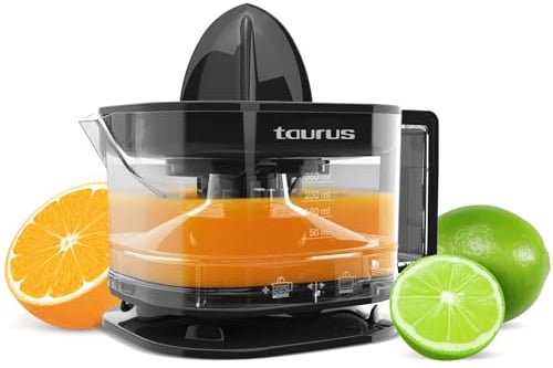 Taurus TC-350, spremiagrumi elettrico, 350 ml di succo, caraffa trasparente graduata, doppio senso di rotazione, design compatto, adatto per lavastoviglie. Colore nero