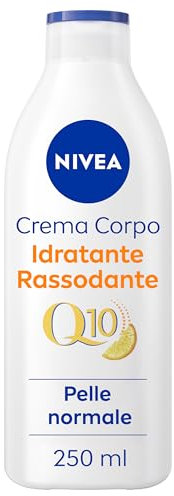 NIVEA Q10 Crema Corpo Idratante Rassodante 250 ml, Crema rassodante corpo con Coenzima Q10 Puro e Vitamina C, Crema idratante corpo 72h per pelli normali per una pelle più tonica ed elastica