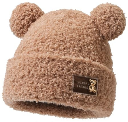 Rayson Winter Warme Plüschmütze Damen Winter Mütze Doppel Pompon Mütze Nette Warme Weiche Mode Beanie Mütze Zottelig（Khaki）