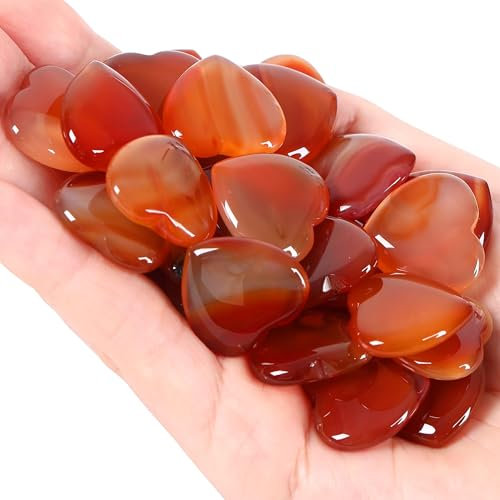 QINJIEJIE 20 Stück Herz Steine Karneol Heilung Kristalle Natürliche Edelsteine Liebe Herz Stein Set Glückssteine Daumen Edelsteine für Chakra Reiki Meditation