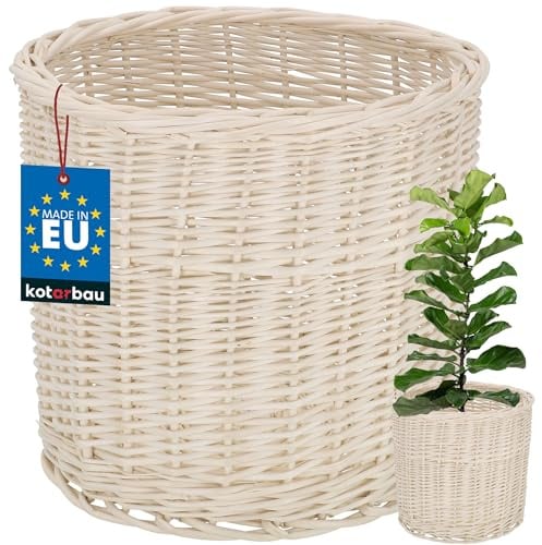 KOTARBAU® Pot De Fleur en Osier pour Balcon Blanc 28x26cm Cache Pot Plante Interieur | Cache-Pots De Fleurs | Cache-Pot Osier | Panier Plante | Panier Osier Plante | Cache Pot Rotin | Grand Cache Pot