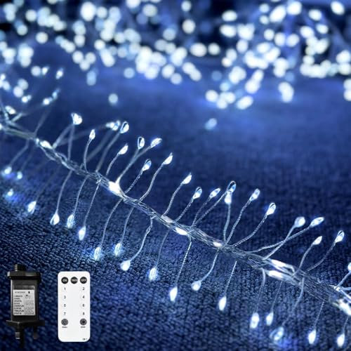 Neonawall Fairy Lights Plug in 200 LED 3m Firecrackers String Cluster Light Waterproof with 8 Modes for Christmas Tree Garden Curtain Gazebo Decorations Cool White