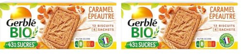 Gerblé Bio, Sablés Bio Saveur Epeautre Caramel, Allégés En Sucres, Sans Huile De Palme, 2 Paquet De 12 Biscuits, 132g, 216752
