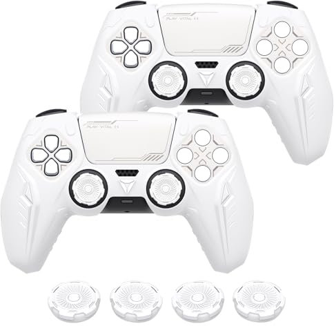 PlayVital 2 Stück Silikonhülle für ps5 Controller, Anti-Rutsch Schutzhülle case für ps5 Controller, Hülle Gehäuse zubehör Kompatibel mit ps5 offizieller Ladestation(CyberMech Edition,Weiß)
