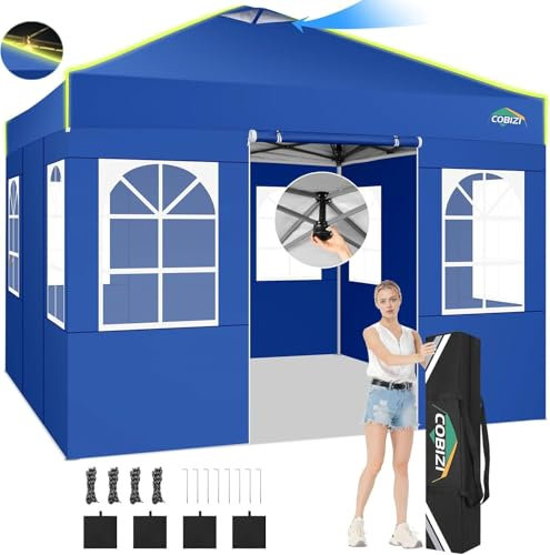 COBIZI Faltpavillon 3x3 Pop Up Pavillon Wasserdicht Stabil Winterfest Klappbar Partyzelt mit 4 Seitenwänden UV-Schutz Gartenpavillon mit Netzlüftungsöffnung & Reflexstreifen für Camping, Blau