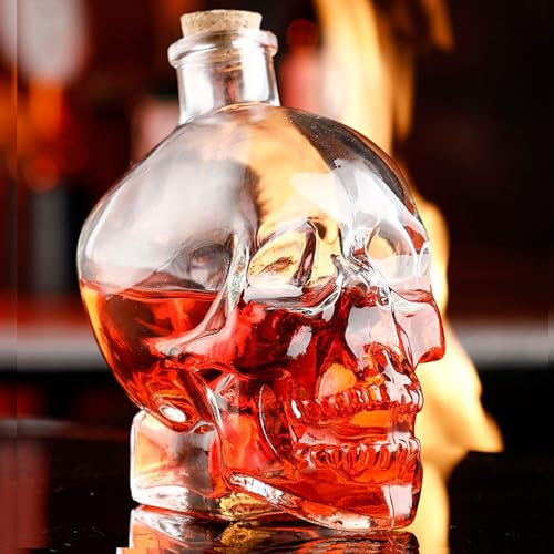 Skull Decanter Bottle, Liquor Decanter with Cork Stopper, Skull Glass Wine Decanter, Funny Halloween Decor, for Wiskey Vodka Beer Decanter for Gift, Home, Bar, Party Decor, Clear (750ml 25.4oz)