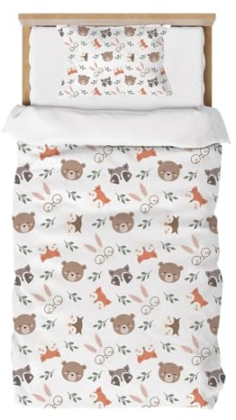 DJDEA Housse de Couette Enfant 90x190 Animaux de la Jungle Garçon, Parure de Lit en Microfibre 1 Personne avec Taie d'oreiller 40x60