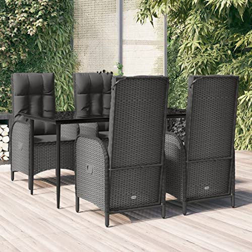 LAPOOH Set de Muebles jardín 5 pzas con Cojines, Conjunto Jardin, Conjunto Terraza Exterior, Muebles Exterior, Terrazas Chill out, Set Mueble Jardin, ratán sintético Negro