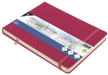 Skizzenbuch Kangaro A5 landscape Ruby PU Hardcover 80 Blatt 140 Gramm cremefarbenes Papier mit Gummiband und Band
