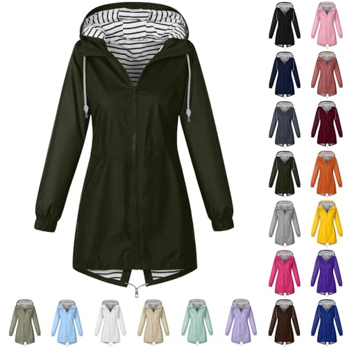 ZWDC Damen Regenjacke Kapuzenjacke Frauen Leichte Jacke mit Kapuze Taschen Outdoorjacke Windbreaker Übergangsmantel Funktionsjacke für Alltag Reisen Wandern Trekking