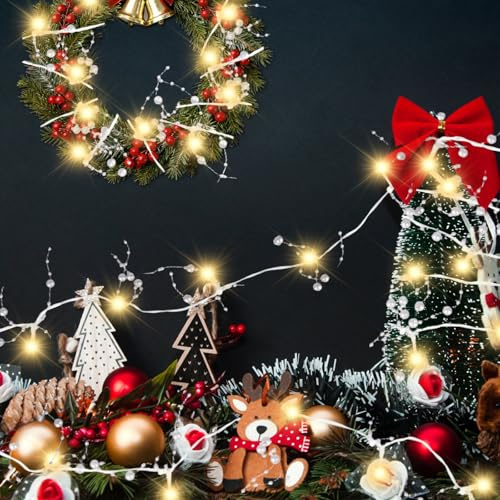 LED Lichterkette Perlen 3M Weihnachtsbaumkette Perlengirlanden mit 30 LED-Licht Batterie für Innen Deko, Hochzeit, Weihnachten, Valentinstag, Party Dekoration, DIY (Silber)