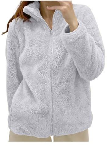 Veste Polaire Femme Zippée Sans Capuche Basic Manteau Hiver Chaud Avec Fermeture Eclair Intégrale Manteaux D'hiver Grande Taille Epais Doublé Polaire Haut Thermique Col Montant Manches Longues