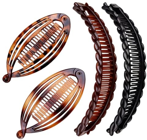 YAOYYG Pince Banane - Barrette Cheveux Volume Extra, Fixation Haute Tenue | Pour Coiffures Hautes, Chignons & Styles | Inclus 2 Pinces Banane + 2 Pinces Bec-De-Canard Rétro