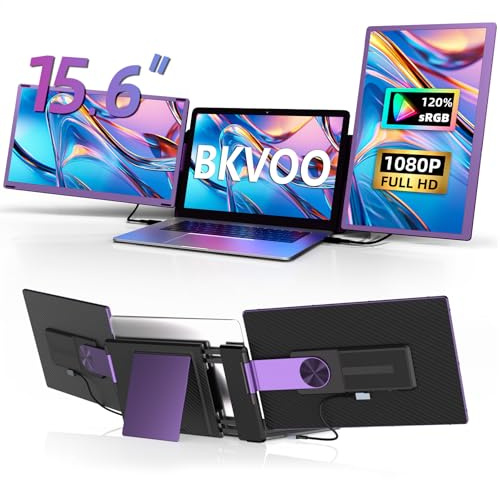 BKVOO 15.6 Inch Laptop Monitor Extension - Triple Monitor Detachable FHD 1080P IPS 120% sRGB 235° Rotation Extra Screen Compatible with Wins Mac Chrome Dex Fits