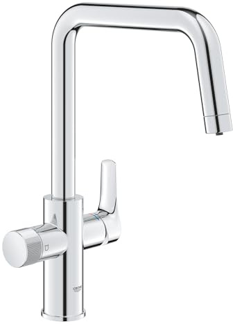 GROHE Blue Pure, Küchenarmatur, mit Filterfunktion (Gefiltertes Wasser: separater Griff, Filter unterhalb Spüle, Wasserhahn 150° schwenkbar, U-Auslauf, ohne Filter), chrom, 30583000