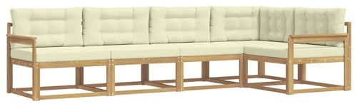 vidaXL Outdoor-Sofagarnitur mit Kissen 4 pcs Weiß und Creme Polyester, Moderne Terrasse, langlebige Outdoor-Möbel, wetterfeste Lounge, gemütliches Sofa, vielseitige Pool-Couch