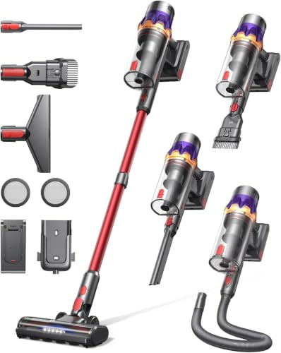 Trunera 550W 45KPa Cordless Vacuum Cleaner, 60Min Runtime Stick Vacuum with Touch Screen & Auto Mode, Self-Standing Cordless Vacuum with Wall Mount for Carpet, Hard Floor & Pet Hair (Brick Red)