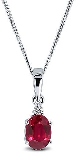 MIORE Schmuck, Goldkette Damen, Diamanten Rubin Edelstein Kette mit Kettenanhänger Gold, Gliederkette Gold 9 Karat 375 Weißgold, 45 cm lang, Halskette Damen