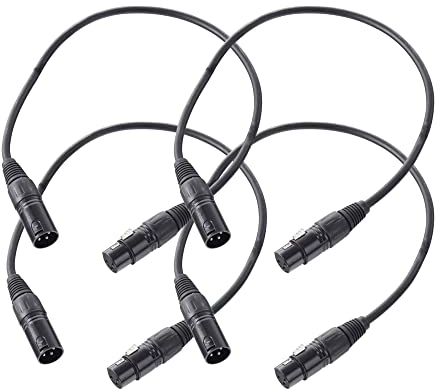4er Set Pronomic XFXM-0.5 Mikrofonkabel (0,5m Länge, XLR female 3-pol -> XLR male 3-pol, Stecker handgelötet, säure- und ölfest, Spannzangen-Zugentlastung) schwarz