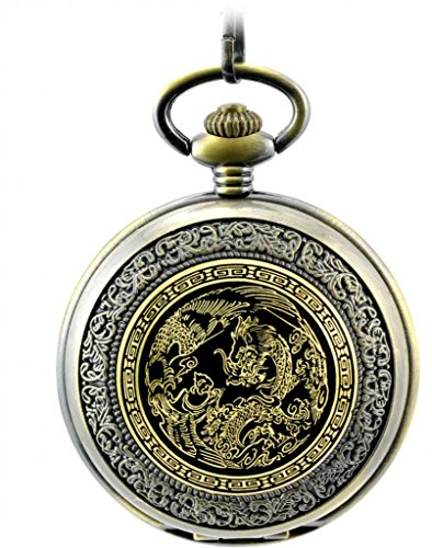 Infinite U Dragon and Phoenix Orologio da tasca meccanico in acciaio con scheletro e numeri romani