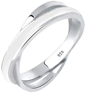 Elli Damen Stapelring 925 Sterling Silber Emaille weiß Gr.52