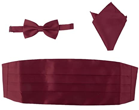 3pcs Maenner 's Satin Fliege Kummerbund Taschentuch Taschentuch Weinrot