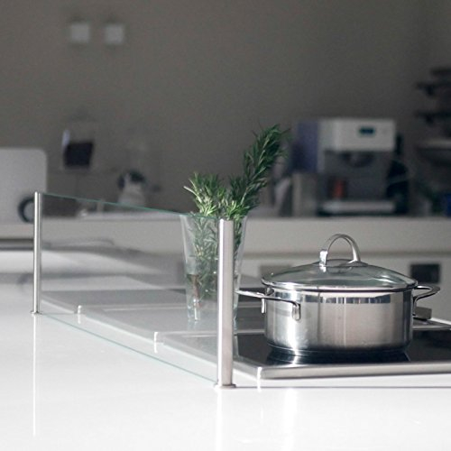 stauraum Freistehender Spritzschutz | ESG-Sicherheitsglas | Kochinsel & Herd | Schlichte Halterung | Edelstahleffekt oder Schwarz | Kücheninsel | 60, 80, 90cm (Edelstahleffekt, 80 cm)