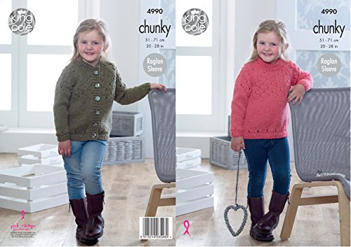 King Cole 4990 Knitting Pattern Childrens Raglan Sweater and Cardigan in King Cole Big Value Chunky