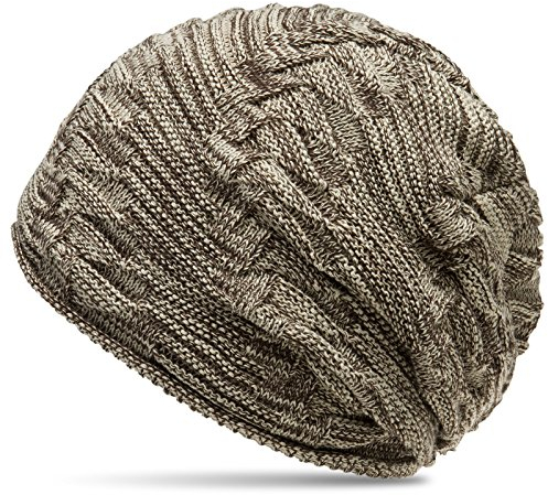 Caspar MU154 gefütterte Feinstrick Beanie Mütze mit stylischem Flecht Muster, Farbe:braun/beige, Größe:One Size