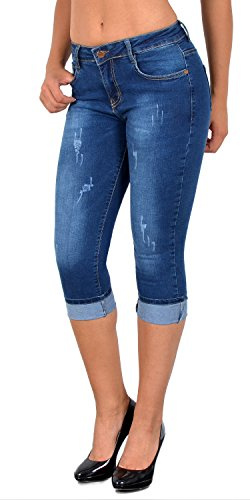 ESRA Damen Capri Jeans Hose Damen Caprihose 3/4 Jeans-Hose kurz bis Übergröße C15