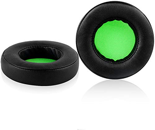 Razer Kraken V2 Earpads, JARMOR Replacement Memory Foam Ear Cushion Kit Pad Cover for Razer Kraken V2 Headphone ONLY - Round (Black/Green)