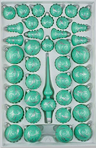 39 TLG. Glas-Weihnachtskugeln Set in Hochglanz Modern Mint Silberne Ornamente - Edle Neuheit - Christbaumkugeln - Weihnachtsschmuck - Christbaumschmuck