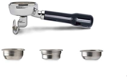LELIT Portafiltro de 2 Vías LELIT58 - Pico Doble - Incluye Filtros de Acero Inoxidable - Mango Inclinado Clásico - PLA586S - Plata/Negro Pulido