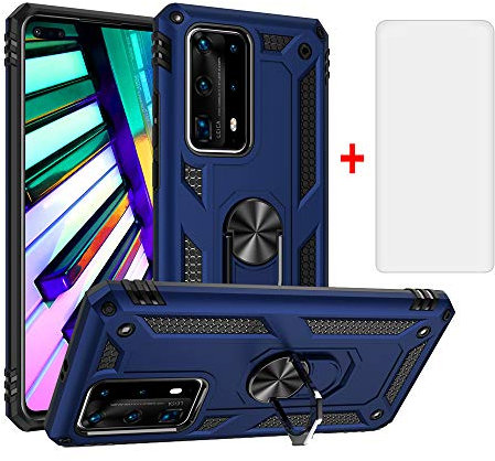 Asuwish Coque pour Huawei P40 Pro avec Verre Trempé et Magnetique Anneau Support Antichoc Protection Robuste aimantée aimanté Hawaii P 40 P40Pro 5G ELS-NX9 Telephone Téléphone Case Femme Homme Bleu