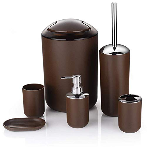Tauzveok 6-Teiliges Bad Zubehör-Set Für Dekorative Badensemble Waschbecken Und Warming Geschenk-Inclusive Seifenspender, Zahnbürstenhalter, Zahnputzbecher, Seifenschale,Braun